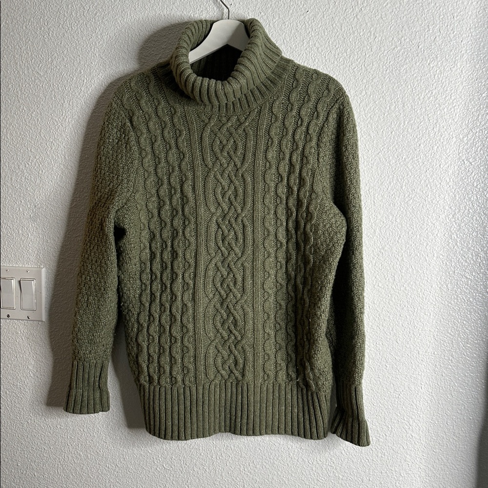 Eddie Bauer lamb wool Sage Green Cable Knit fisherman Turtleneck Sweater size 2x